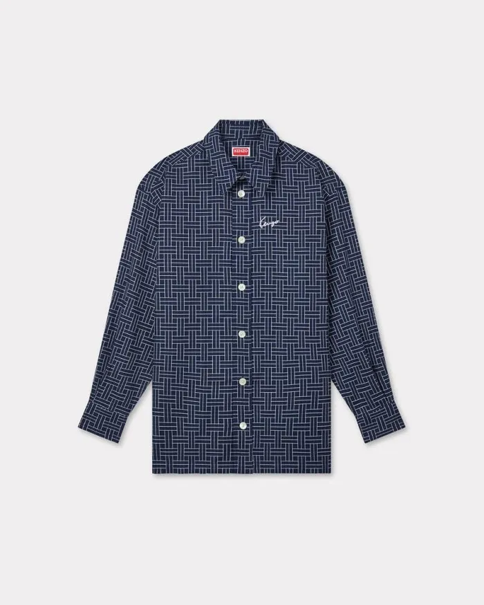 Men 039KENZO Weave039 Oversized Shirt Midnight Blue Kenzo Shirts