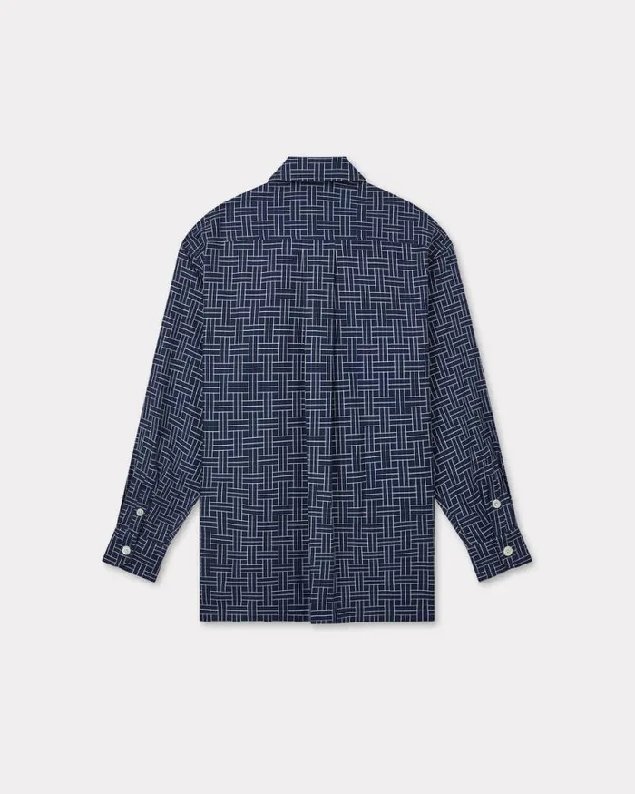 Men 039KENZO Weave039 Oversized Shirt Midnight Blue Kenzo Shirts