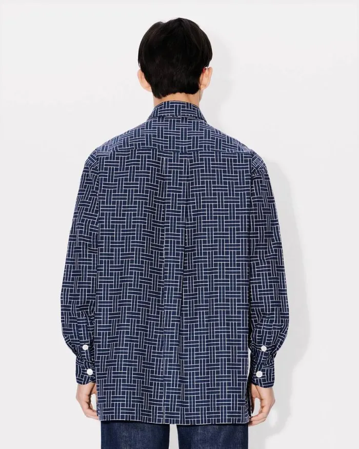 Men 039KENZO Weave039 Oversized Shirt Midnight Blue Kenzo Shirts