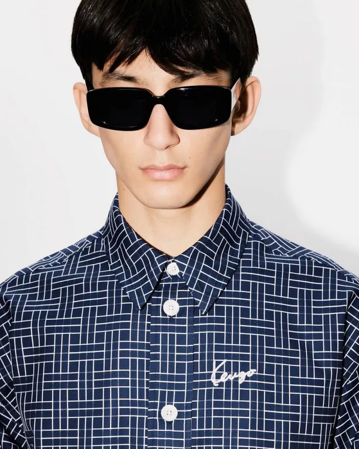 Men 039KENZO Weave039 Oversized Shirt Midnight Blue Kenzo Shirts