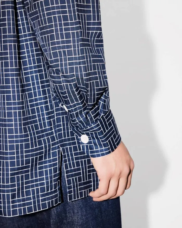 Men 039KENZO Weave039 Oversized Shirt Midnight Blue Kenzo Shirts