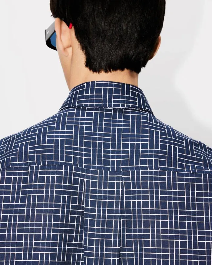 Men 039KENZO Weave039 Oversized Shirt Midnight Blue Kenzo Shirts