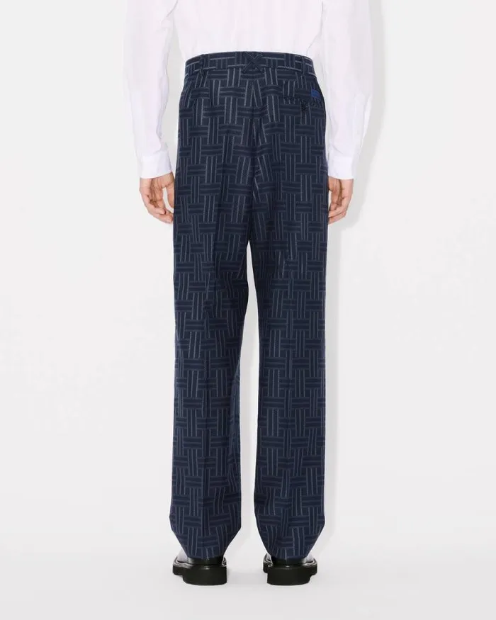 Men 039KENZO Weave039 Pleated Tailored Pants In Wool Midnight Blue Kenzo Pants And Shorts