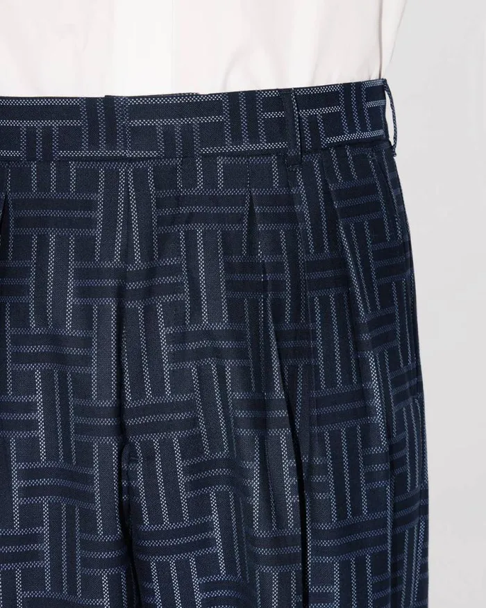 Men 039KENZO Weave039 Pleated Tailored Pants In Wool Midnight Blue Kenzo Pants And Shorts