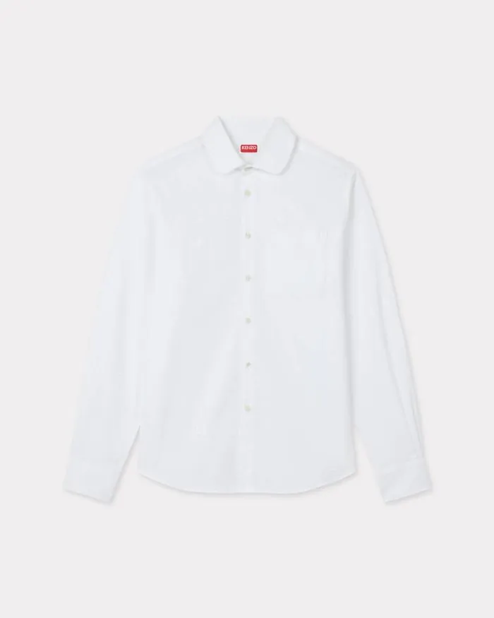Men 039KENZO Weave039 Slim Shirt In Cotton Jacquard White Kenzo Shirts