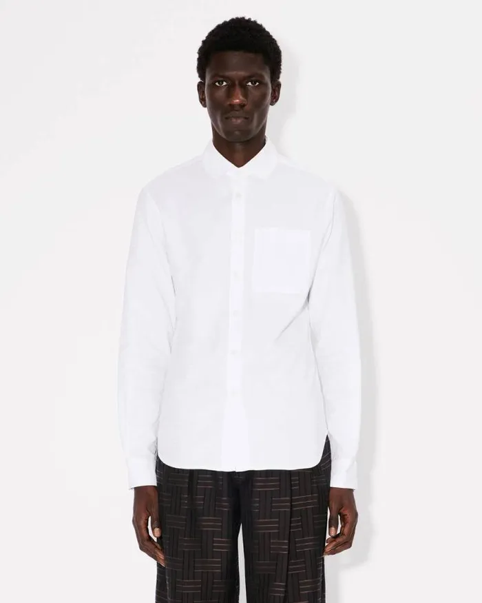Men 039KENZO Weave039 Slim Shirt In Cotton Jacquard White Kenzo Shirts