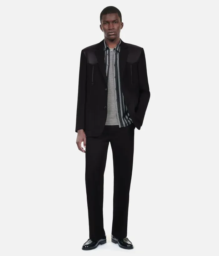 Men Black Wool Jacket With Lambskin Details THE KOOPLES Blazers and Suits