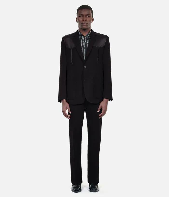 Men Black Wool Jacket With Lambskin Details THE KOOPLES Blazers and Suits