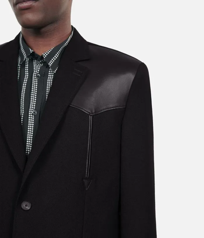 Men Black Wool Jacket With Lambskin Details THE KOOPLES Blazers and Suits