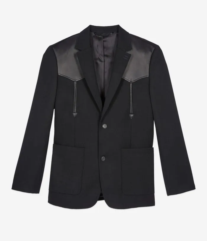Men Black Wool Jacket With Lambskin Details THE KOOPLES Blazers and Suits