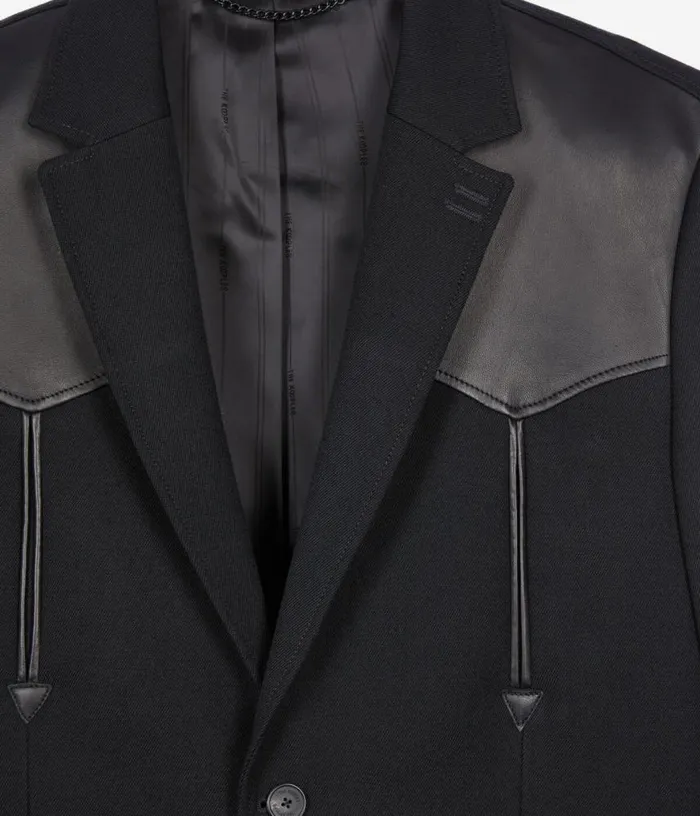 Men Black Wool Jacket With Lambskin Details THE KOOPLES Blazers and Suits