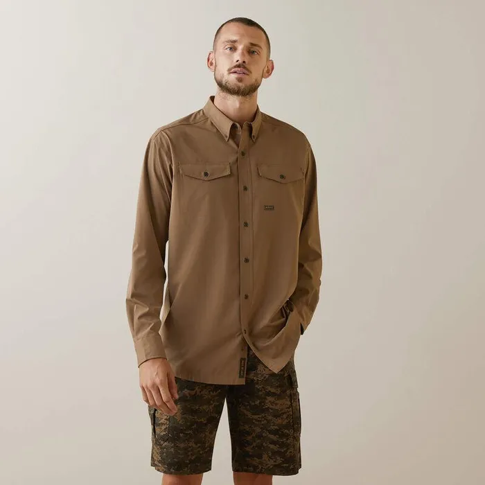 Men Button Down Shirts Ariat Rebar Made Tough VentTEK DuraStretch Work Shirt Khaki