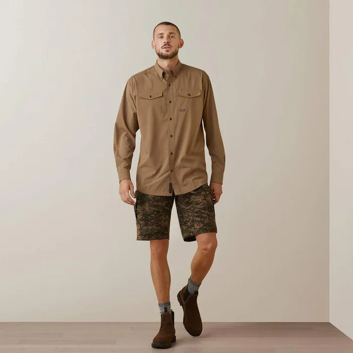Men Button Down Shirts Ariat Rebar Made Tough VentTEK DuraStretch Work Shirt Khaki