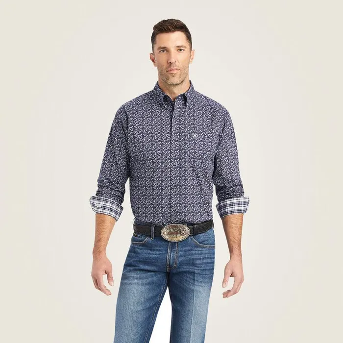 Men Button Down Shirts Ariat Relentless Trailblazer Stretch Classic Fit Shirt Midnight Sail