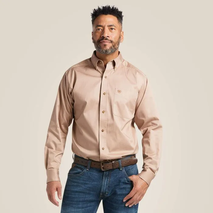Men Button Down Shirts Ariat Solid Twill Classic Fit Shirt Khaki