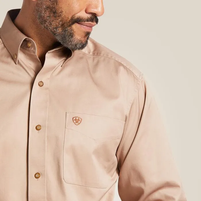 Men Button Down Shirts Ariat Solid Twill Classic Fit Shirt Khaki