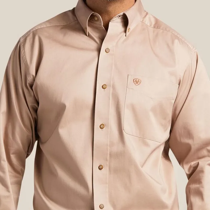Men Button Down Shirts Ariat Solid Twill Classic Fit Shirt Khaki