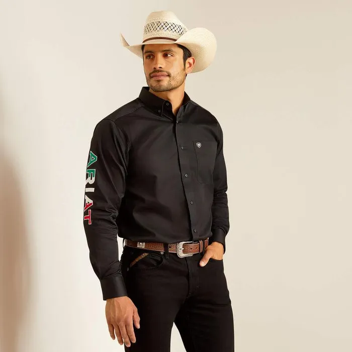 Men Button Down Shirts Ariat Team Logo Twill Fitted Shirt Blackandmexico