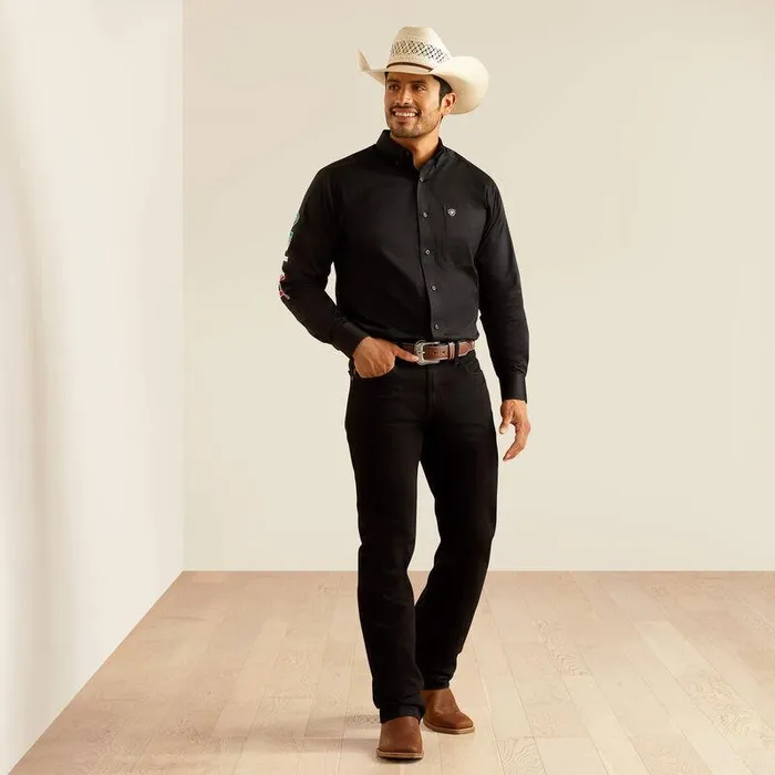 Men Button Down Shirts Ariat Team Logo Twill Fitted Shirt Blackandmexico