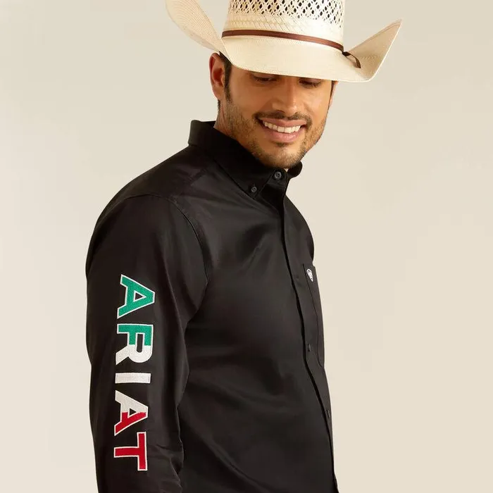 Men Button Down Shirts Ariat Team Logo Twill Fitted Shirt Blackandmexico