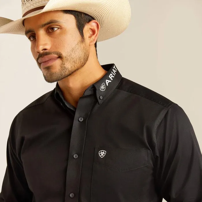 Men Button Down Shirts Ariat Team Logo Twill Fitted Shirt Blackandmexico