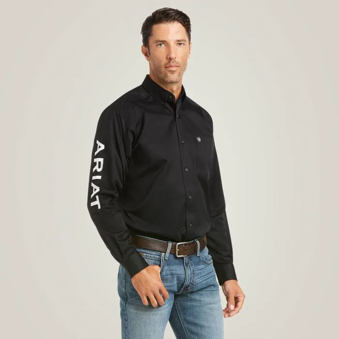 Men Button Down Shirts Ariat Team Logo Twill Fitted Shirt Blackandwhite