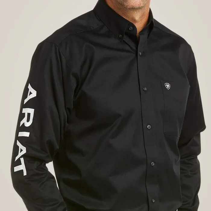 Men Button Down Shirts Ariat Team Logo Twill Fitted Shirt Blackandwhite
