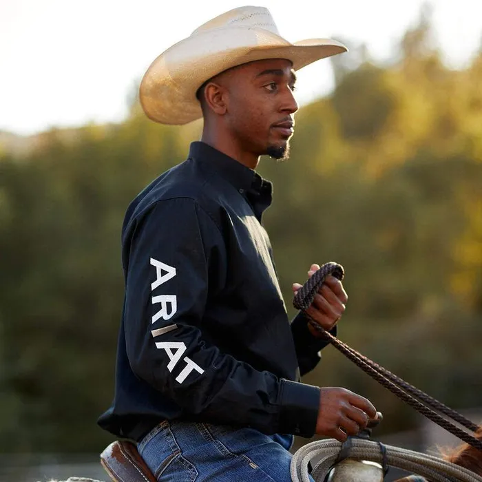 Men Button Down Shirts Ariat Team Logo Twill Fitted Shirt Blackandwhite