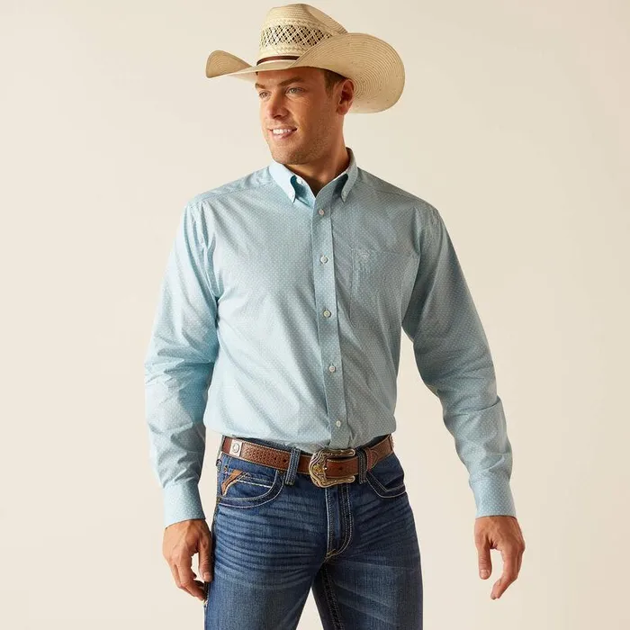 Men Button Down Shirts Ariat Wrinkle Free Ian Classic Fit Shirt Porcelain Blue