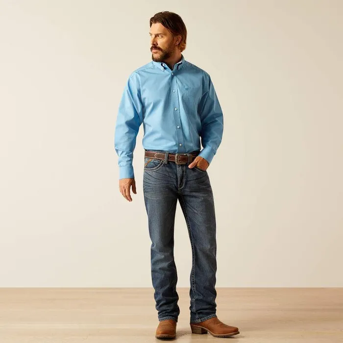 Men Button Down Shirts Ariat Wrinkle Free Solid Classic Fit Shirt Blue Men Button Down Shirts Ariat Wrinkle Free Solid Classic Fit Shirt Blue