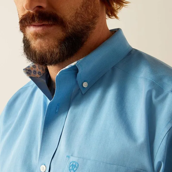Men Button Down Shirts Ariat Wrinkle Free Solid Classic Fit Shirt Blue Men Button Down Shirts Ariat Wrinkle Free Solid Classic Fit Shirt Blue