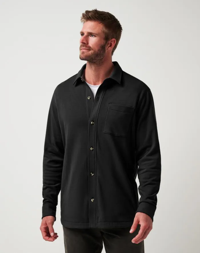 Men ButtonUps TravisMathew CLOUD SHIRT JACKET Black Men ButtonUps TravisMathew CLOUD SHIRT JACKET Black