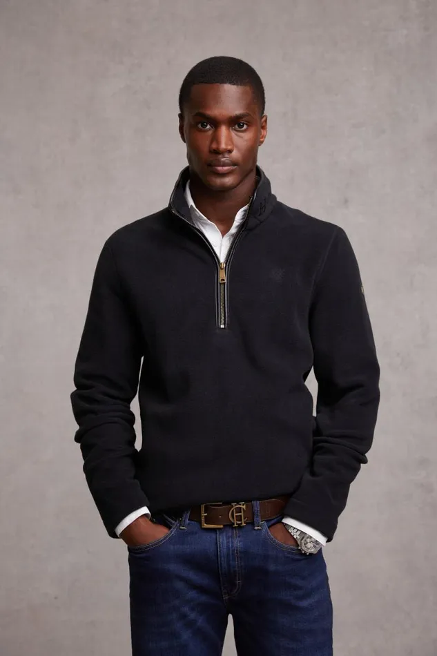 Men Country Fleece Quarter Zip Black Holland Cooper Fleeces