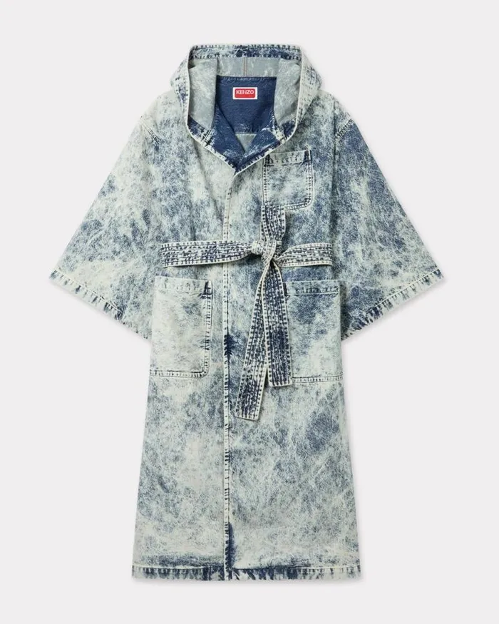 Men Doublebreasted Coat In Japanese Denim With Kimono Sleeves Snow Bleached Blue Denim Kenzo Jackets And Coats Men Doublebreasted Coat In Japanese Denim With Kimono Sleeves Snow Bleached Blue Denim Kenzo Jackets And Coats