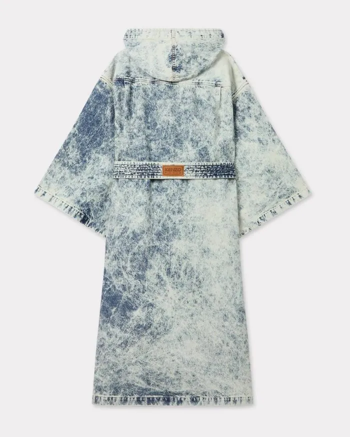 Men Doublebreasted Coat In Japanese Denim With Kimono Sleeves Snow Bleached Blue Denim Kenzo Jackets And Coats