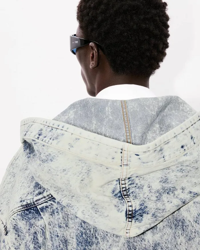 Men Doublebreasted Coat In Japanese Denim With Kimono Sleeves Snow Bleached Blue Denim Kenzo Jackets And Coats