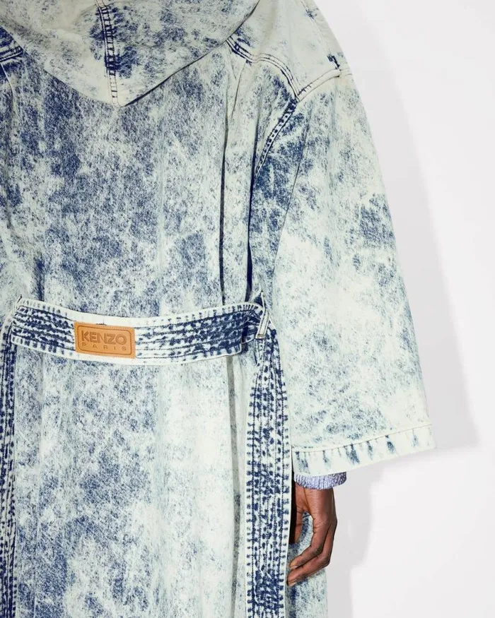 Men Doublebreasted Coat In Japanese Denim With Kimono Sleeves Snow Bleached Blue Denim Kenzo Jackets And Coats