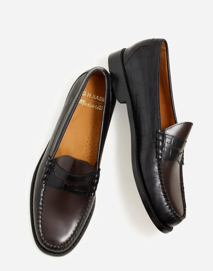 Men Dress Shoes and Loafers Madewell Madewell X GHBASS Larson Weejuns Loafers Black Dark Brown