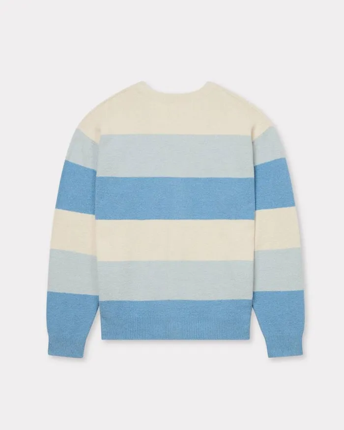 Men Embroidered Stripes Cardigan In Cotton Blend Sky Blue Kenzo Sweaters And Cardigans