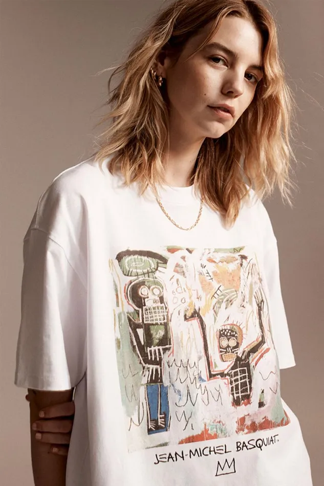 Men Graphic TShirts Cotton On Basquiat Loose Fit TShirt Lcn Bsq Whitebaptism