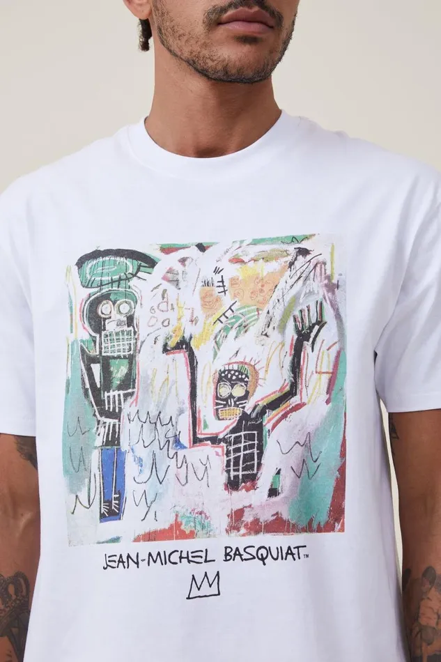 Men Graphic TShirts Cotton On Basquiat Loose Fit TShirt Lcn Bsq Whitebaptism