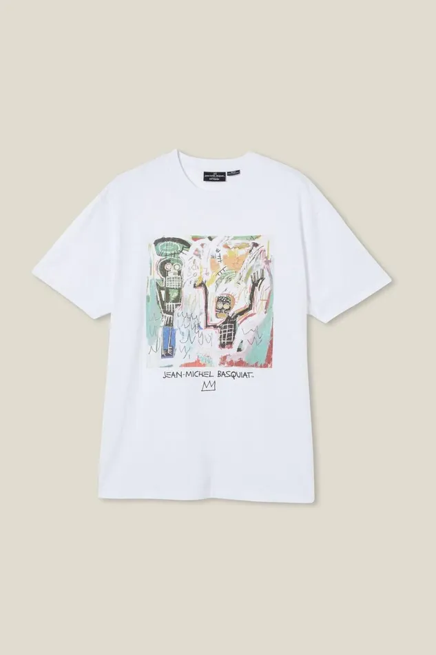 Men Graphic TShirts Cotton On Basquiat Loose Fit TShirt Lcn Bsq Whitebaptism