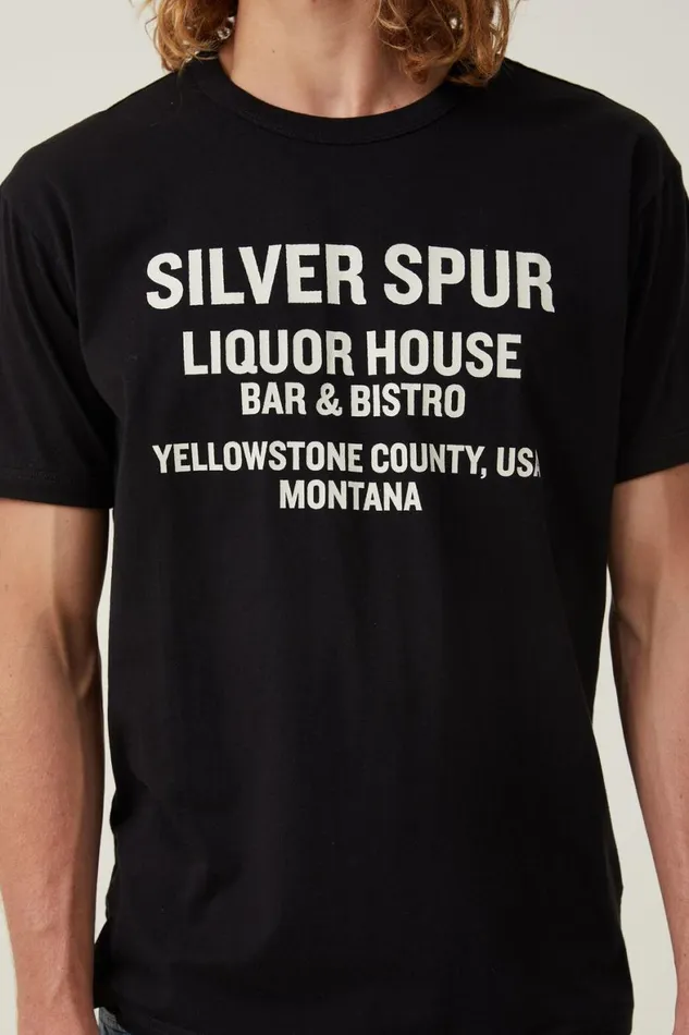 Men Graphic TShirts Cotton On Loose Fit Art TShirt Blacksilver Spur