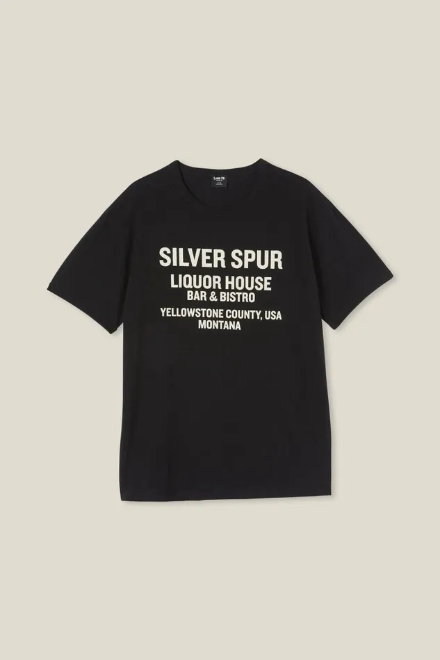 Men Graphic TShirts Cotton On Loose Fit Art TShirt Blacksilver Spur