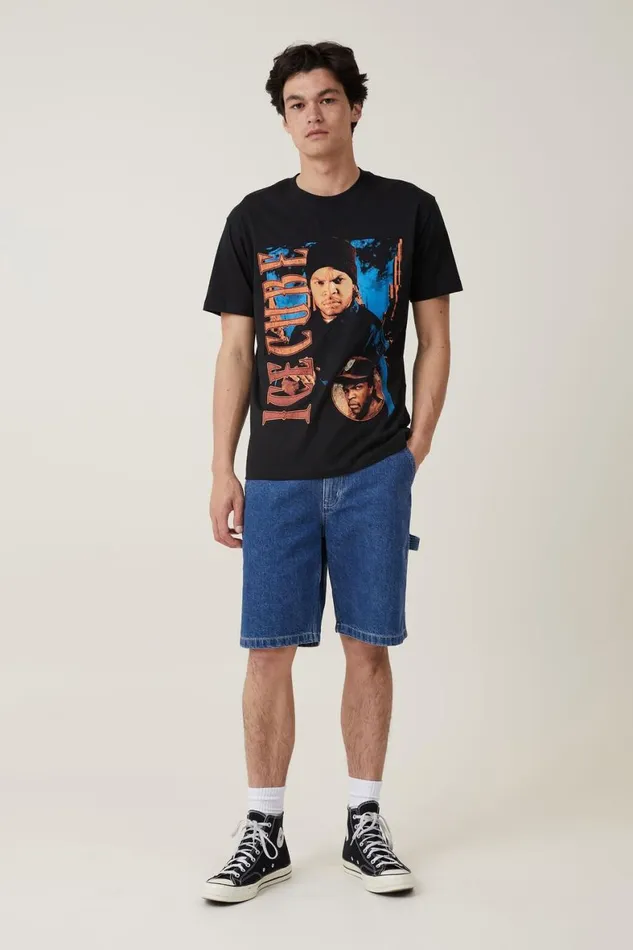 Men Graphic TShirts Cotton On Loose Fit Music TShirt Lcn Mt Blackice Cubeclassic
