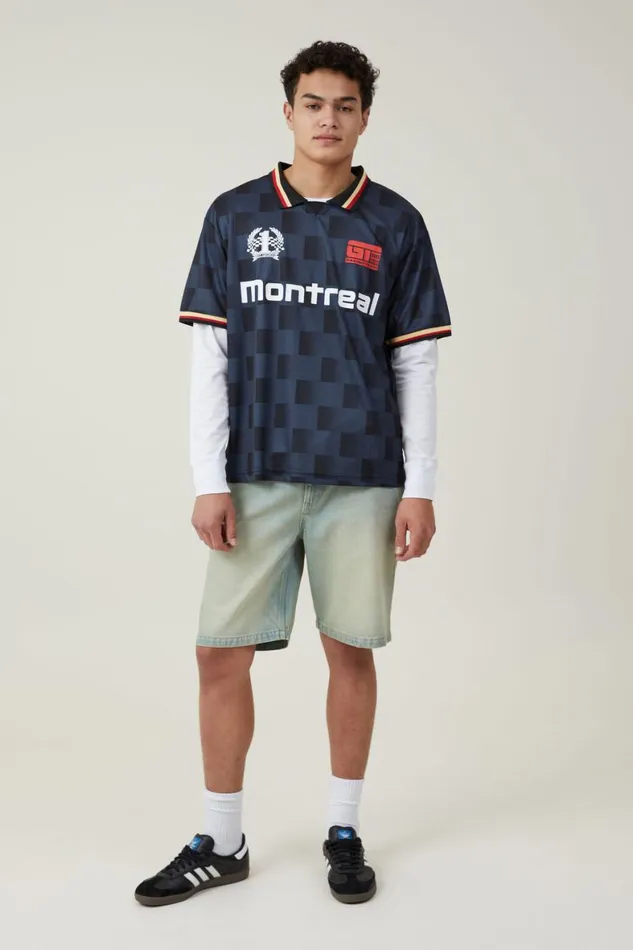 Men Graphic TShirts Cotton On Pit Stop Soccer Jersey Black Slatecheckerboard
