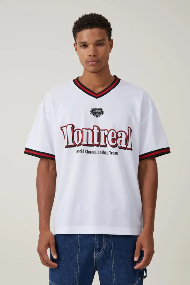 Men Graphic TShirts Cotton On Pit Stop V Neck Jersey White Montreal