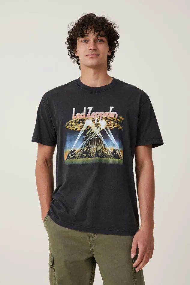 Men Graphic TShirts Cotton On Premium Loose Fit Music TShirt Lcn Pro Blackled Zeppelinoverhead Men Graphic TShirts Cotton On Premium Loose Fit Music TShirt Lcn Pro Blackled Zeppelinoverhead