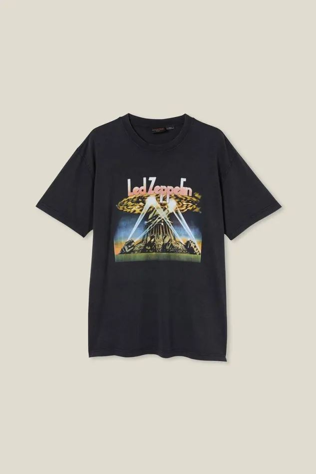 Men Graphic TShirts Cotton On Premium Loose Fit Music TShirt Lcn Pro Blackled Zeppelinoverhead