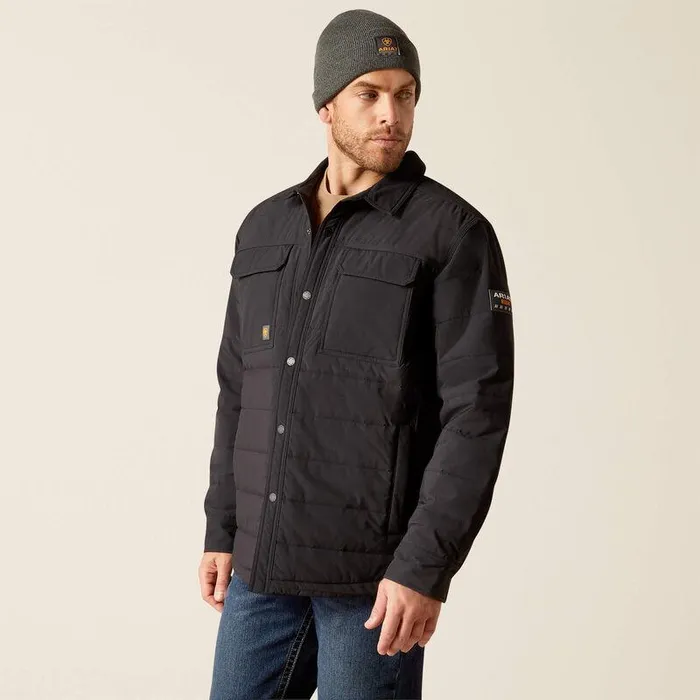 Men Jackets and Vests Ariat Rebar Cordura Ripstop Insulated Shirt Jacket Black